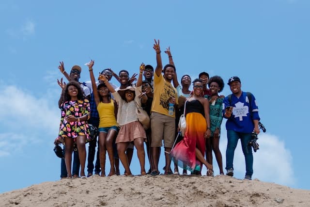 A group of Egbu diaspora members celebrating together outdoors