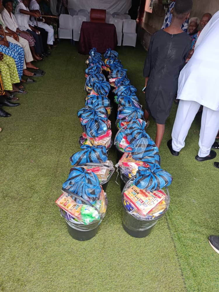 Baskets arranged in neat rows on the grass