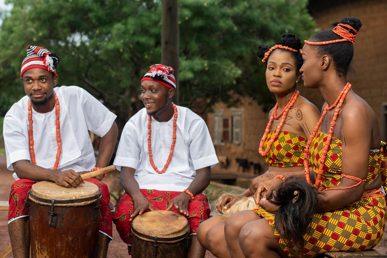 Egbu community members playing traditional drums